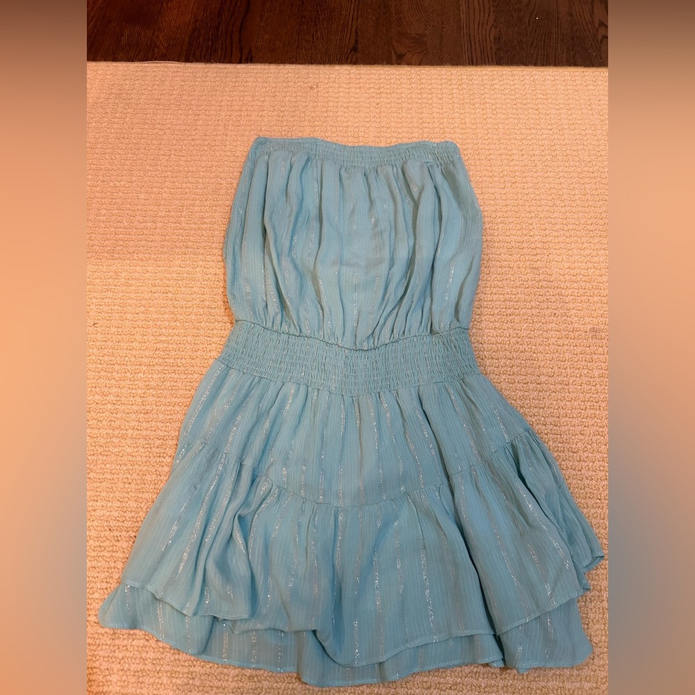 The Impeccable Pig Teal and Silver Glitter Strapless Dress - Size: Small